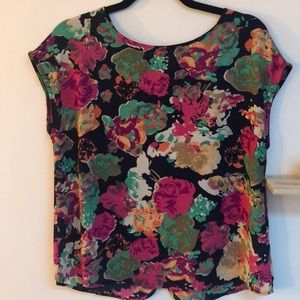 Black Floral Short Sleeve Blouse
